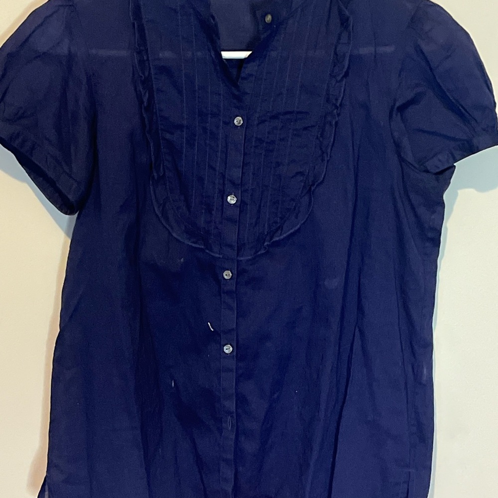 Gap Women's Short-Sleeve Button Front Blouse - Navy small